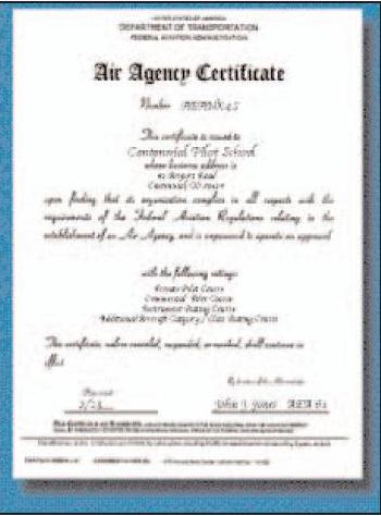 FAA approved pilot school certificate